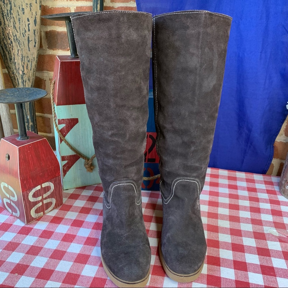 EMU AUSTRALIA Warm Brown Waratah Suede Sheepskin Sherpa Wedge Boots, 9 - Picture 4 of 13